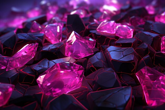 purple and black diamonds are scattered on a black surface generativ ai