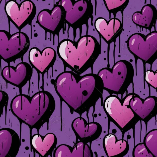 Purple and black hearts with dripping paint on them generative ai