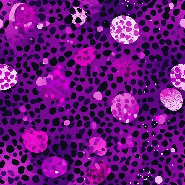 Purple and black leopard print fabric with polka dots generative ai