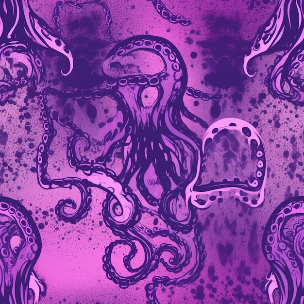 Photo purple and black octopus print on a purple background generative ai