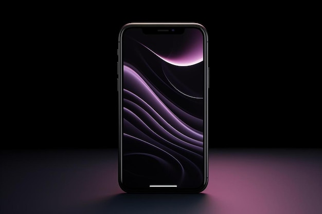 a purple and black phone with purple stripes on the back.