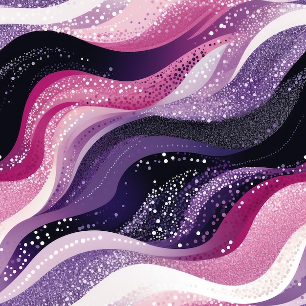 紫と黒の波状の背景に白いドット デジタル画像