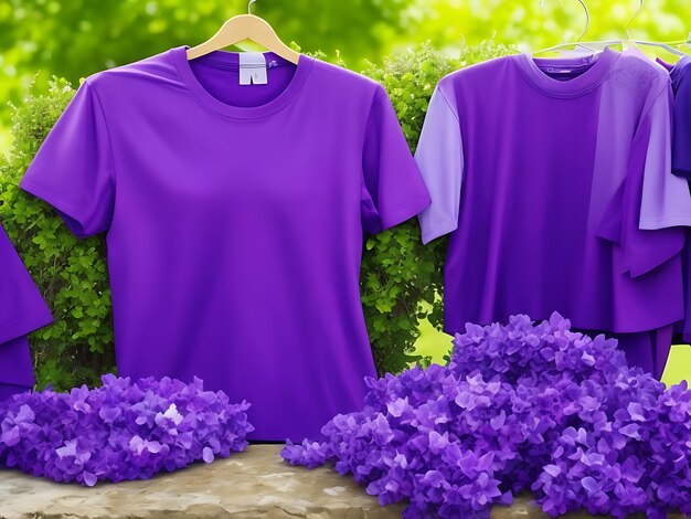 Purple blank tshirt model front view mockup