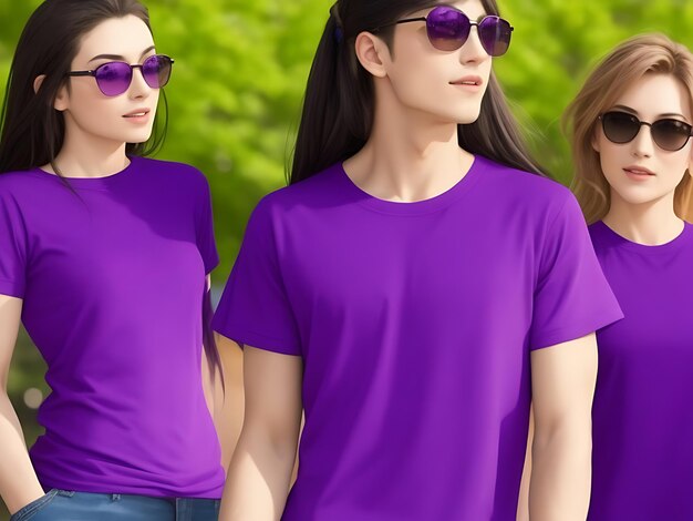 Purple blank tshirt model front view mockup