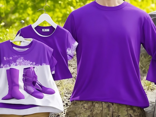 Purple blank tshirt model front view mockup