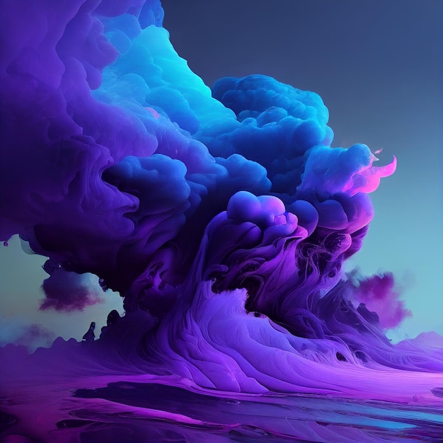 海に打ち寄せる波の紫と青の抽象的な絵画生成ai