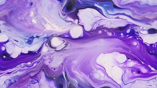 A purple and blue abstract painting with a black background