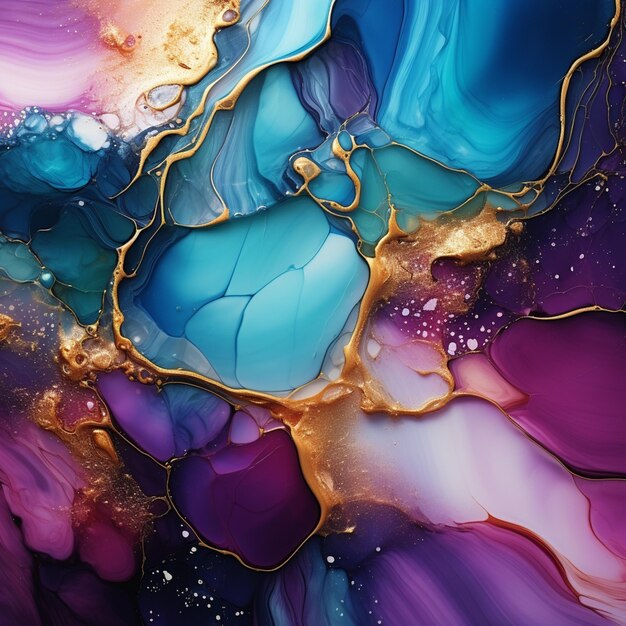 purple and blue abstract painting with gold accents generative ai