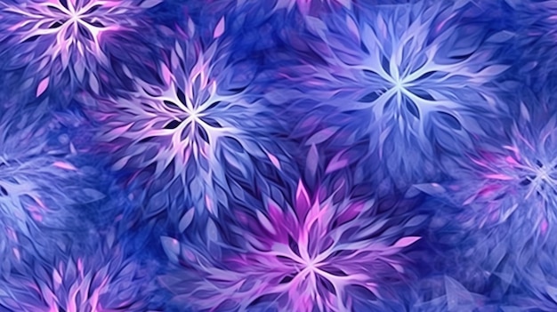 A purple and blue background with a flower pattern.