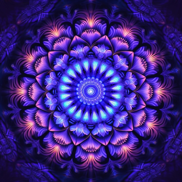 Photo a purple and blue background with a pattern of flowers and leaves.