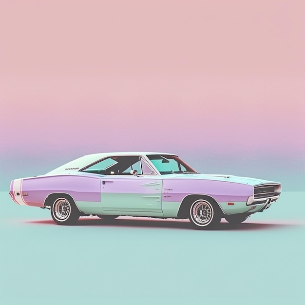 Photo purple and blue car with a pink sky background generative ai