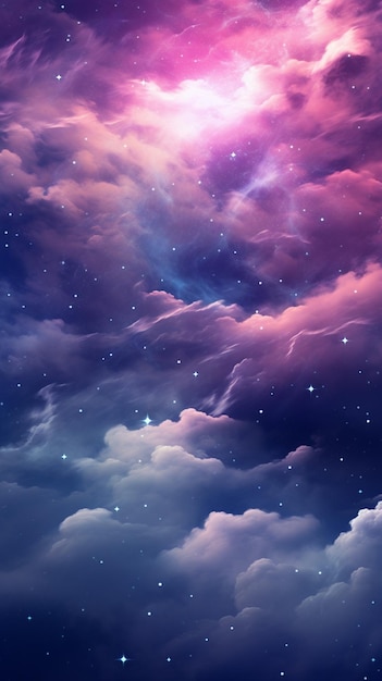 Purple and blue clouds with stars in the sky generative ai