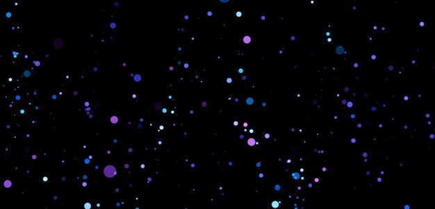 Purple and blue dots are on a black background with the word blue on the bottom right