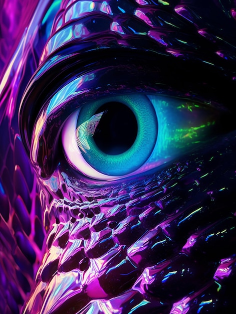 A purple and blue eye with a purple background and the word eye on it.