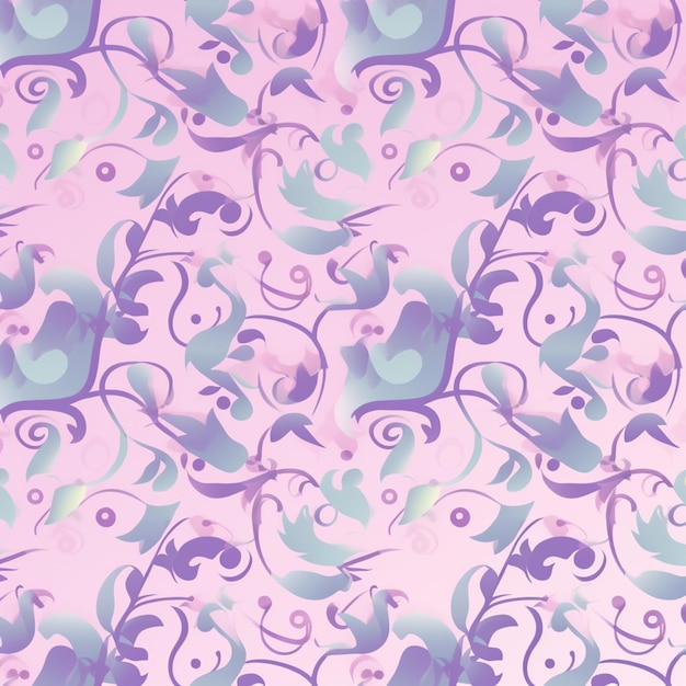 Purple and blue floral pattern on a pink background generative ai