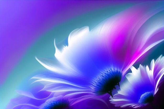 A purple and blue flower painting with a purple background.