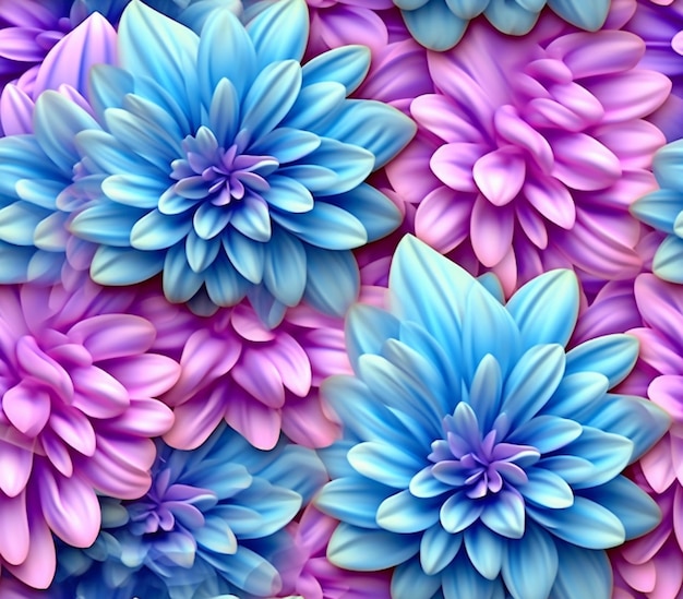 Purple and blue flowers are arranged in a pattern generative ai