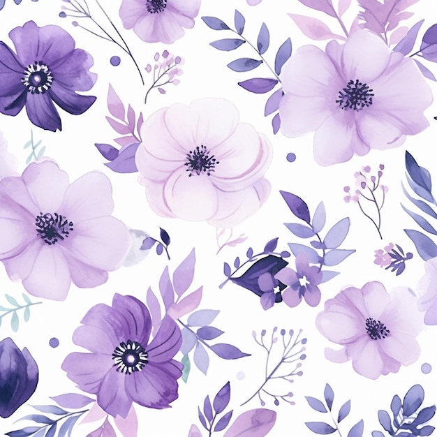 Purple and blue flowers on a white background generative ai