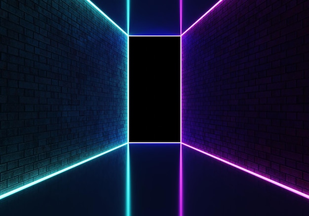 Purple and blue Futuristic sci fi dark empty background with neon lights. 3d rendering