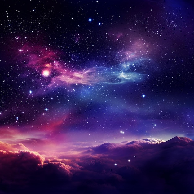 Purple and blue galaxy wallpaper with stars and clouds generative ai