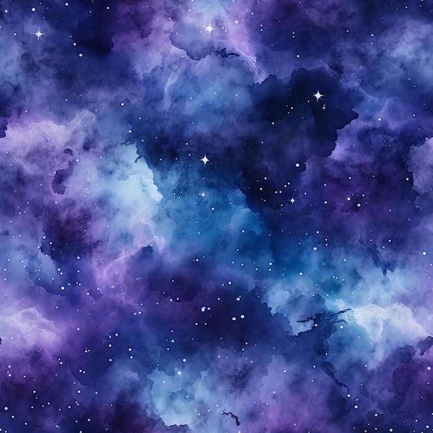 Foto galassia viola e blu con stelle e nuvole generativa ai