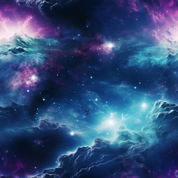 purple and blue galaxy with stars and clouds generative ai