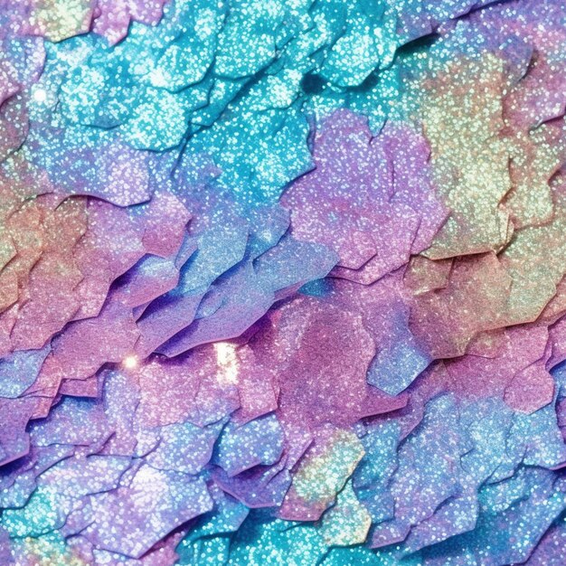 Purple and blue glitter confetti on a blue background generative ai