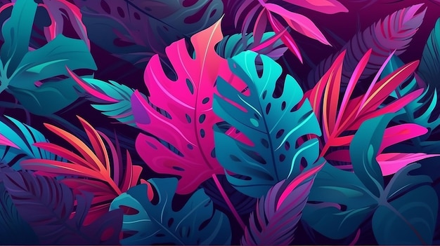 Purple Blue Leaves Background Generative AI