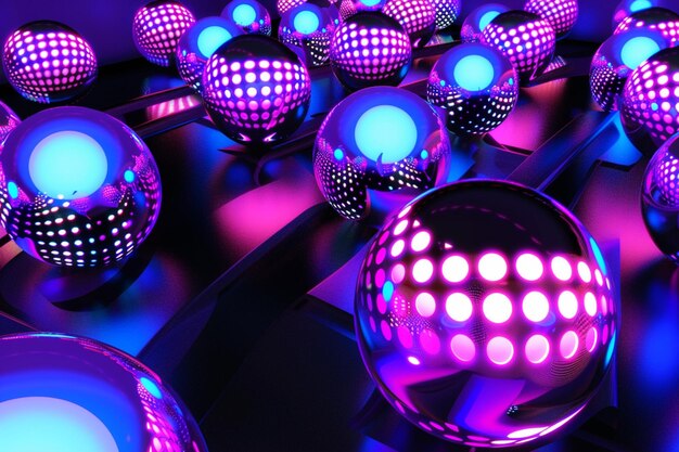 purple and blue lights are reflected in a mirror ball generative ai