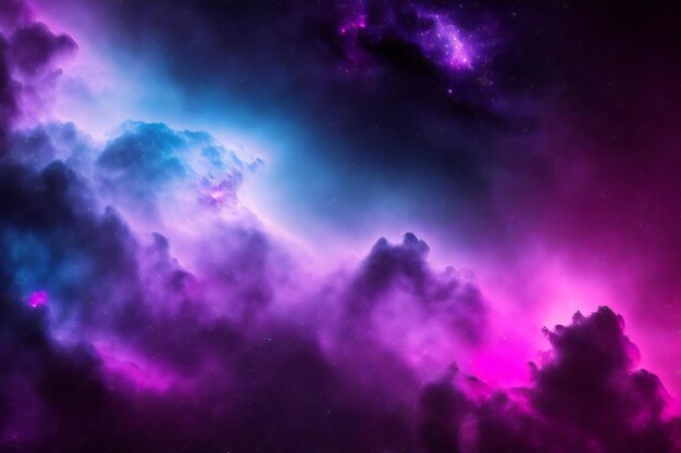 A purple and blue nebula with stars in the background