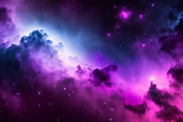 A purple and blue nebula with stars in the background