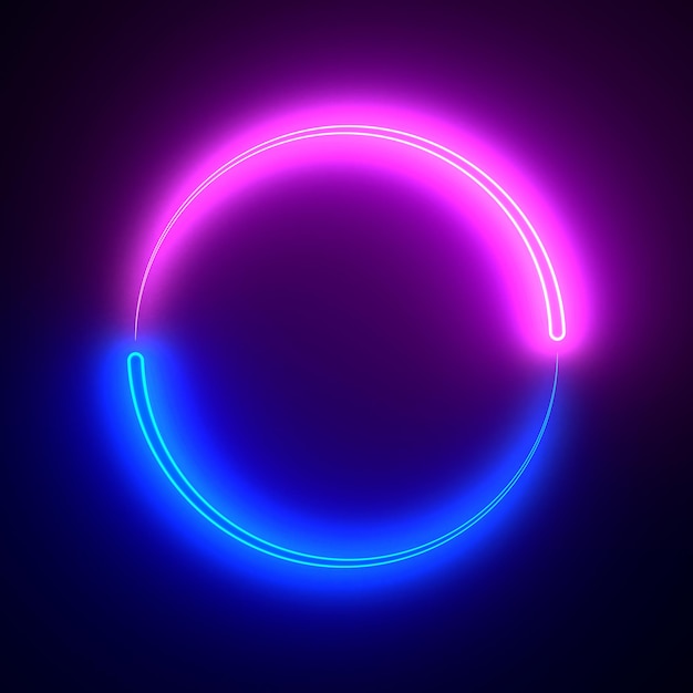 Purple and blue neon elements on black background 3D illustration rendering