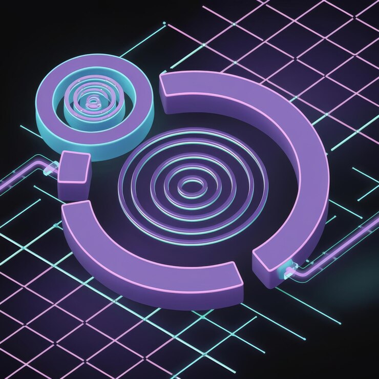 Photo purple and blue neon elements on black background 3d illustration rendering