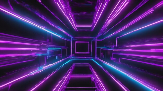 Purple and blue neon elements on black background 3d illustration rendering