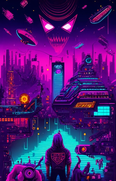 Photo a purple and blue poster that says'cyberpunk'on it