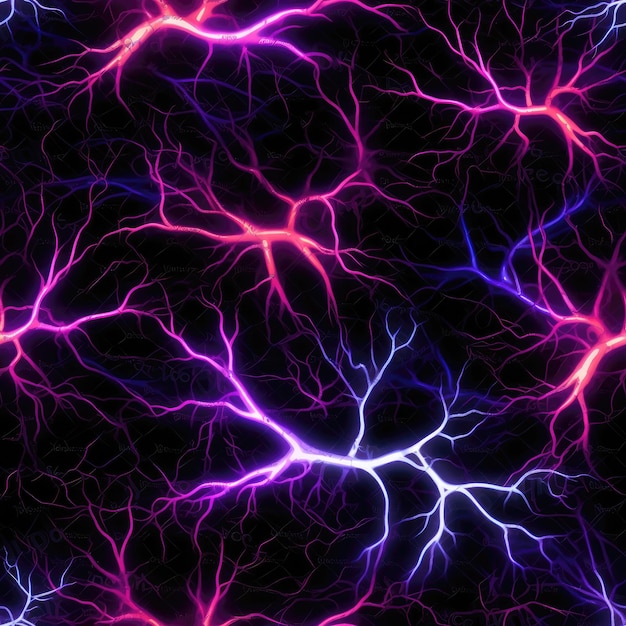 Purple Blue Purple Neurons On Black Seamless Background Tile Generative AI