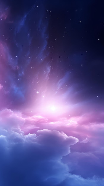 A purple and blue sky with stars and clouds