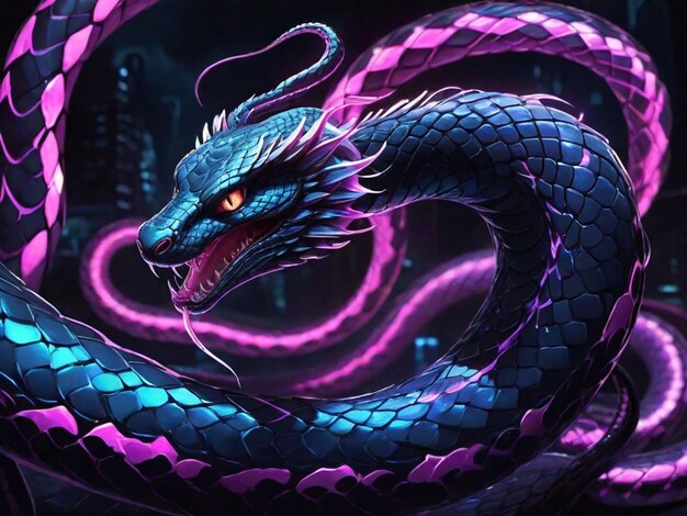 Photo a purple and blue snake with red eyes