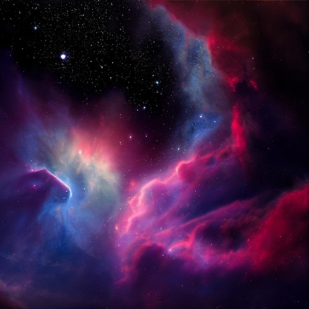 A purple and blue space with a nebula and stars.