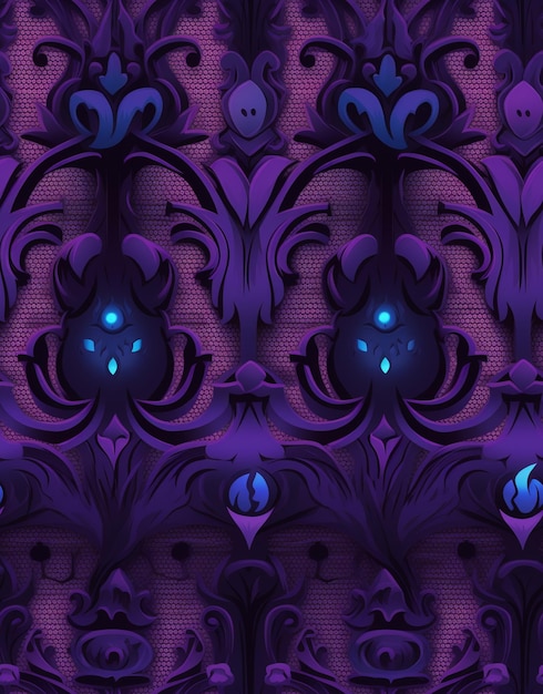 Photo purple and blue wallpaper with a pattern of ornate designs generative ai