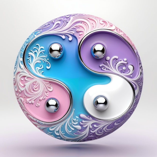 Photo purple and blue yinyang ball on white background