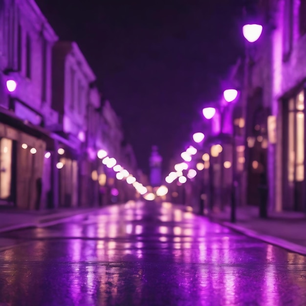 Purple bokeh lights street background wallpaper