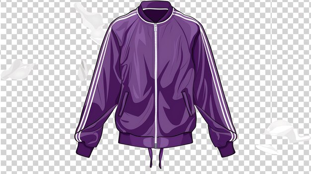 Photo purple bomber jacket with white stripes on the sleeves the jacket is zipped up and has a drawstring at the bottom