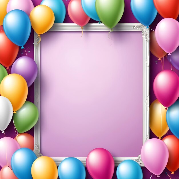 Photo a purple border with colorful balloons and a purple background with a frame that says  the word  on it