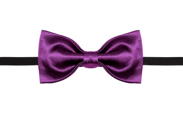 Purple bow tie close up isolated on white background.