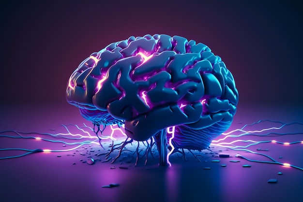 Фиолетовый мозг со словом мозг на нем