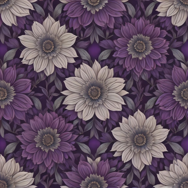 a purple and brown floral pattern with flowers.