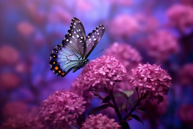 Purple butterfly in a field of flowers