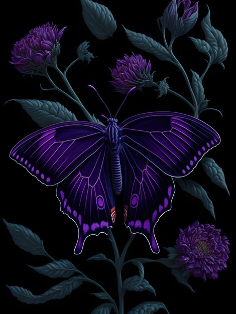 A purple butterfly and flowers