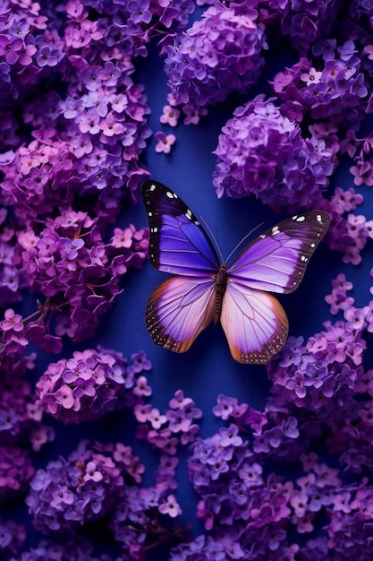 Purple butterfly on a purple flower background generative ai